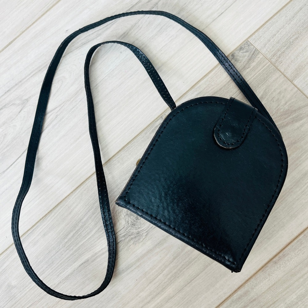 Vintage Canteen Crossbody Bag Leather Black Small Brass Hardware